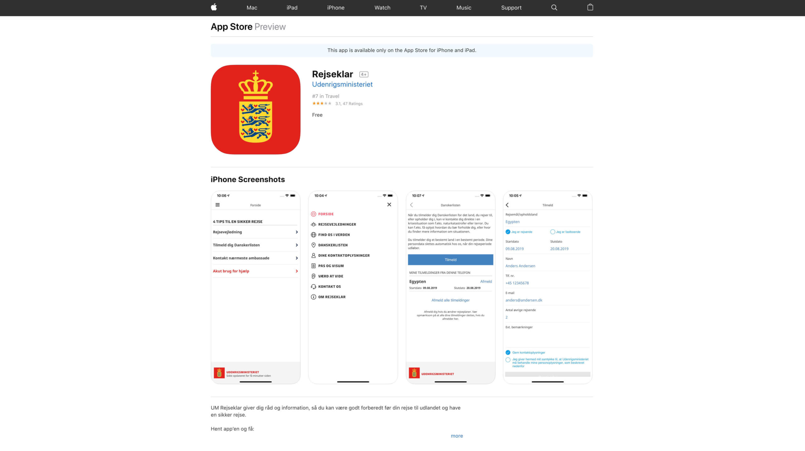 Rejseklar udenrigsministeriets app danskerlisten