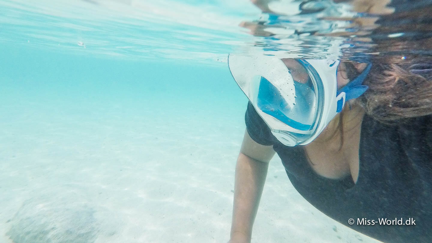 Trine Handskemager snorkler på Maldiverne